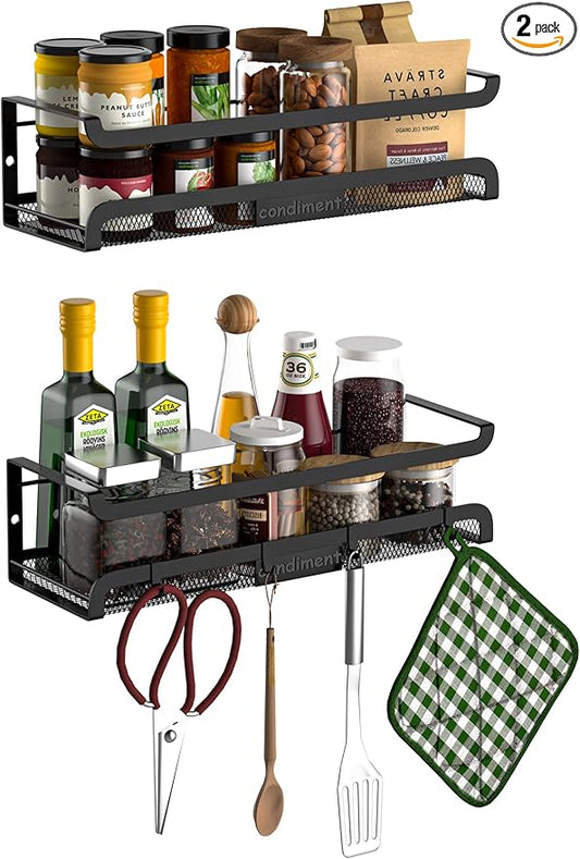 Spice Rack Wall Mount with Hooks by Couwilson