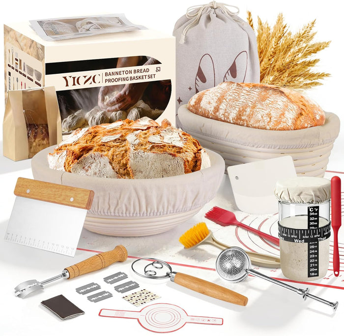 Sourdough Starter Kit, Round & Oval Banneton Bread Proofing Baskets