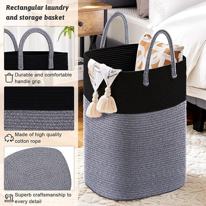 Laundry Basket, Woven Cotton Rope Laundry Hamper, Versatile Storage - Image 2