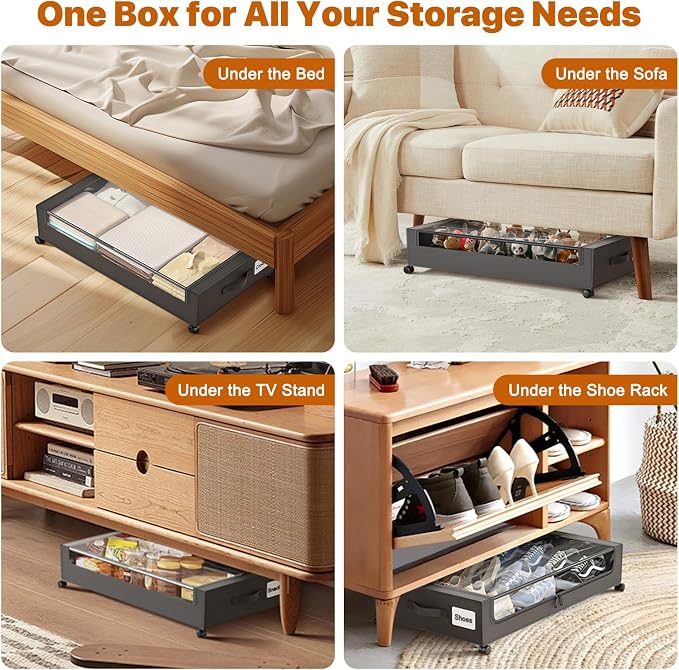 Under Bed Storage with Wheels, XXL 60L Under Bed Storage Containers with Clear - Image 4