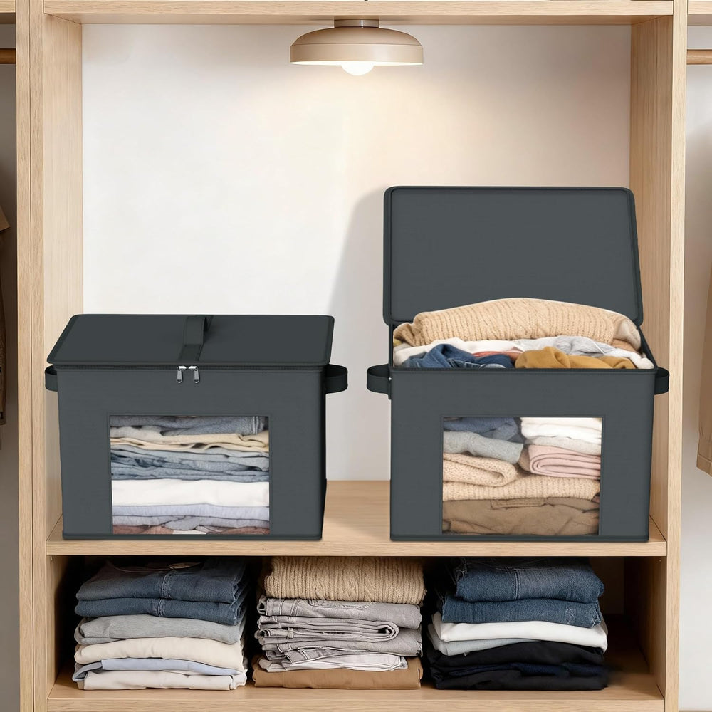 Zilink Fabric Organizer Bins with Lids Cloth Storage Bins, Dark Grey, 4Pack