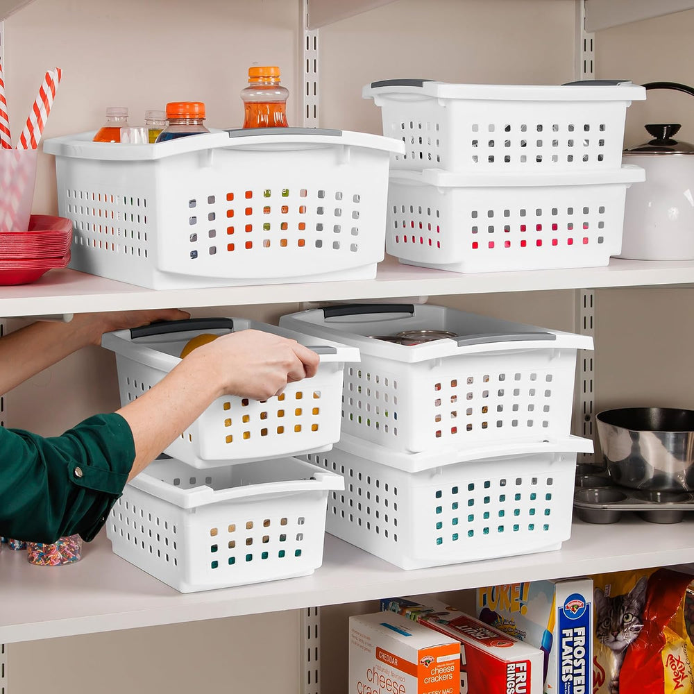 Sterilite 16 Pack Medium Stacking Basket, Open Top Storage Bin with Handles, ...