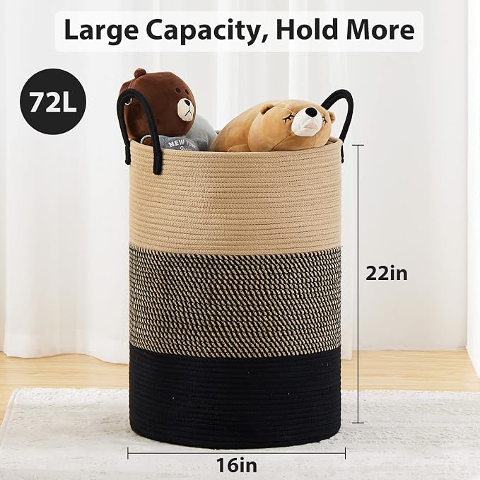 Fiona's magic 72L Large Woven Laundry Hamper, Tall Cotton Rope Storage Basket - Image 3