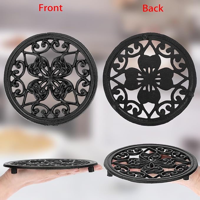 JUXYES 2 PCS Decorative Cast Iron Metal Trivet - Image 5