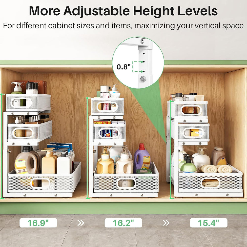 Kitstorack Under Sink Organizer, 1-Pack 3-Tier Height Adjustable Thickened Me...