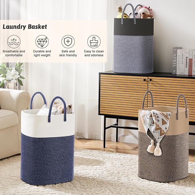 Laundry Basket, Woven Cotton Rope Laundry Hamper, Versatile Storage - Image 4