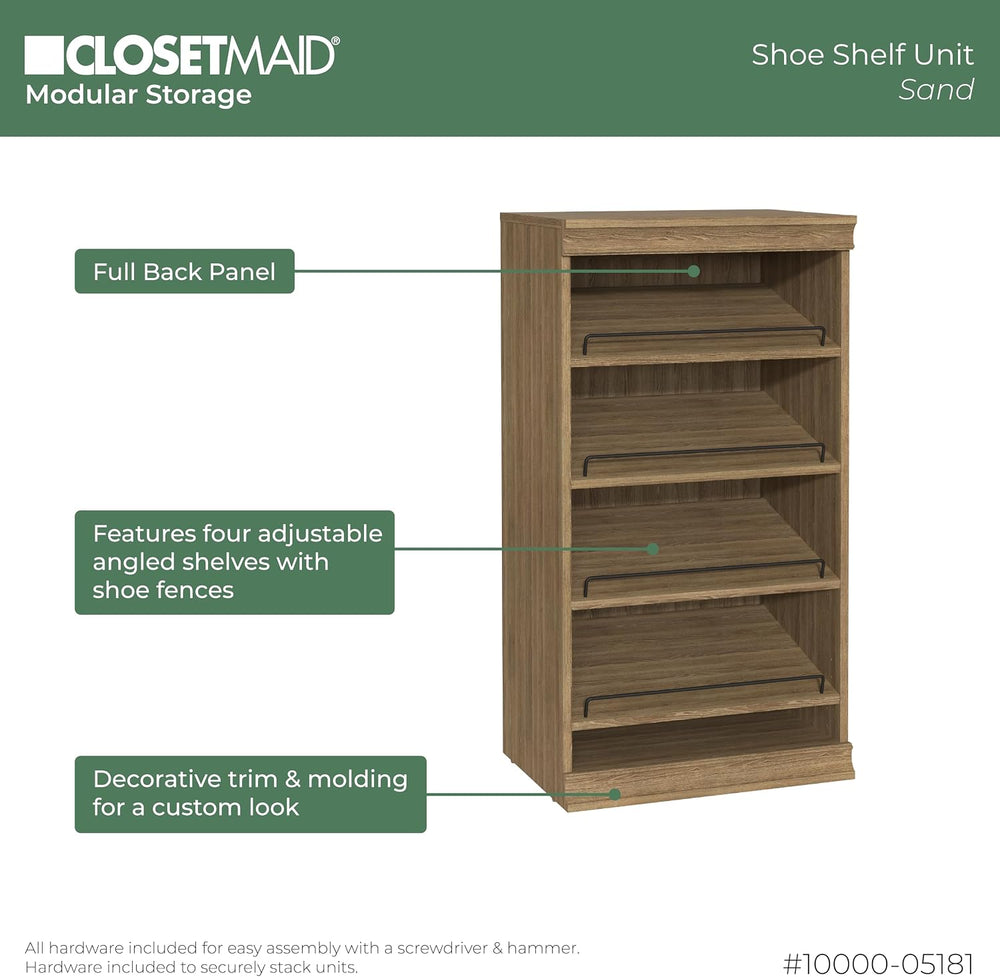 ClosetMaid Modular Storage Stackable Shoe Shelf Unit, Sand