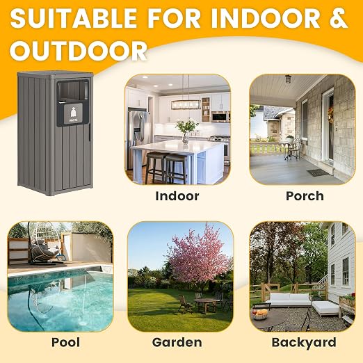 Outdoor Trash Can, Waterproof Resin Garbage Can Indoor and Outdoor Use - Image 7