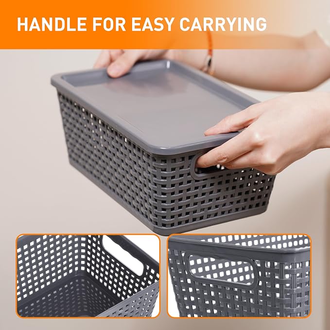 Plastic Storage Baskets With Lid, Storage Bins - Image 4