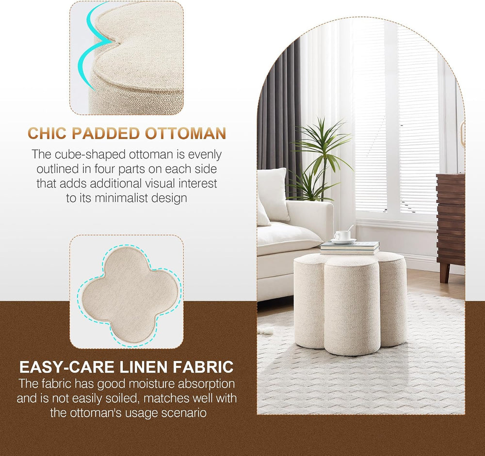 Zesthouse Flower Pouf Ottomans Foot Rest Set of 2, Linen Poofy Ottomans
