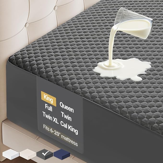 OhGeni 100% Waterproof Mattress Protector, King-Gray Size Mattress Pad by OhGeni