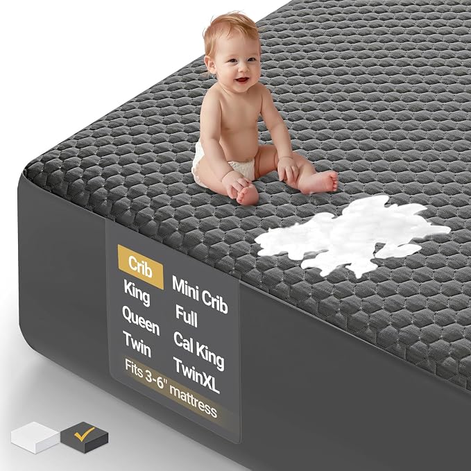 OhGeni 100% Waterproof Mattress Protector, Crib-Gray Size Mattress Pad by OhGeni