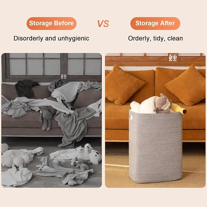 OIAHOMY Laundry Hamper, Laundry Basket，Rectangle Cotton Storage Basket - Image 6