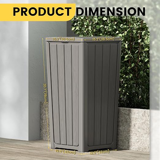 Outdoor Trash Can with Lid, Waterproof Resin Garbage Can with Tiered Lid - Image 2