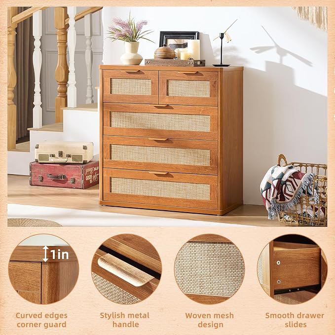 LEYAOYAO Rattan Dresser for Bedroom Set of 2, 33.5" Tall Chest of Drawers - Image 7