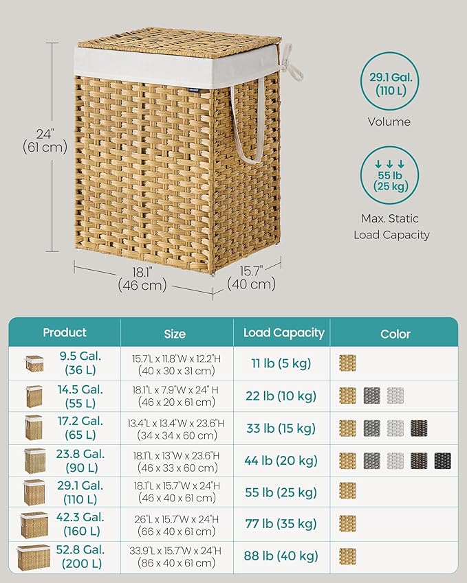 SONGMICS Laundry Hamper with Lid, 29.1 Gallon Synthetic Rattan Clothes Laundry - Image 6