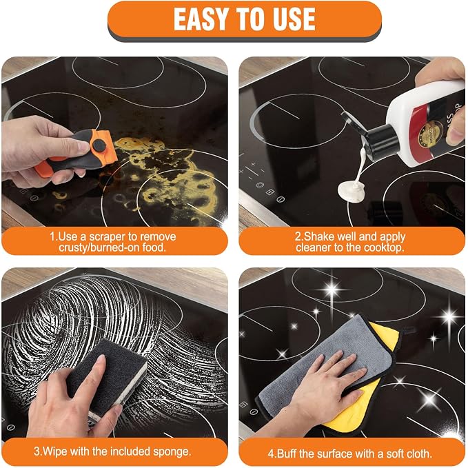 Glass Stove Top Cleaner Kit, 12 Oz Glass Cooktop Cleaner Non-Abrasive, Stove - Image 5
