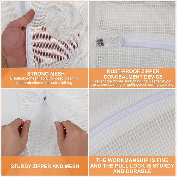4-Piece White Large Durable Organic Cotton Mesh Laundry Bags - Image 5
