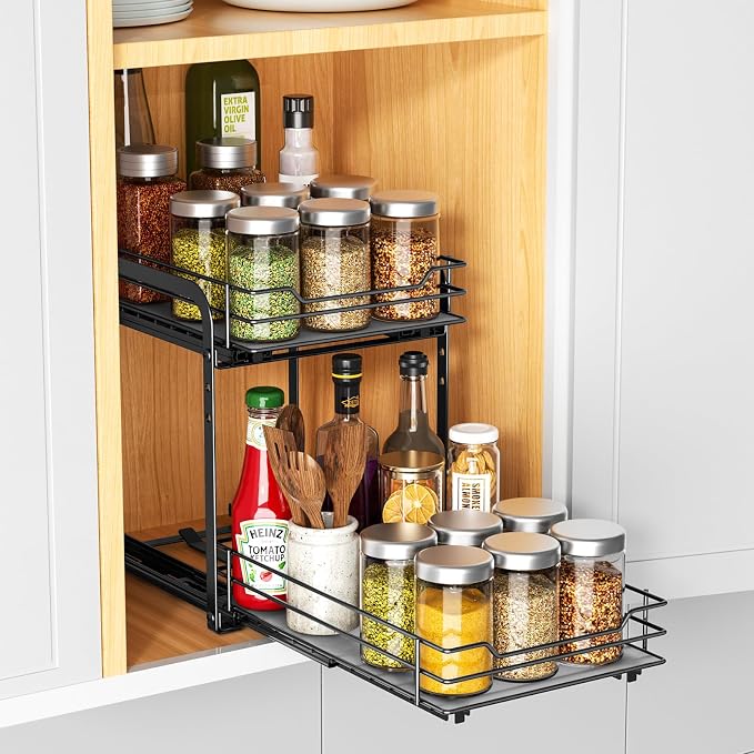 RCHYFEED Spice Rack, 2 Tier Pull out Cabinet Spice Organizer, Height Adjustable - Image 3
