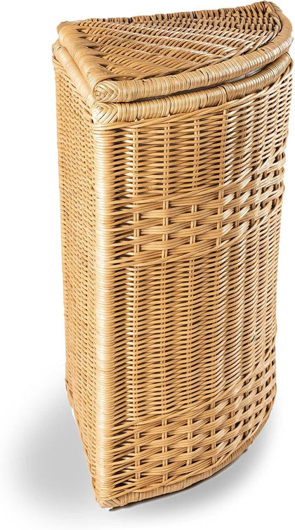 The Basket Lady Corner Wicker Laundry Hamper, Sandstone