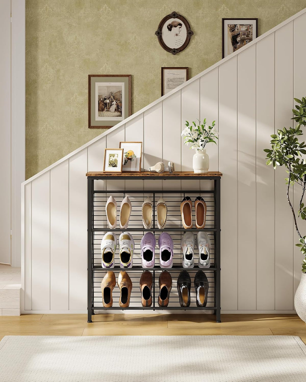 CHOEZON Shoe Rack, 4-Tier Narrow Shoe Storage Shelf, Slim Shoe Rack with Wood...
