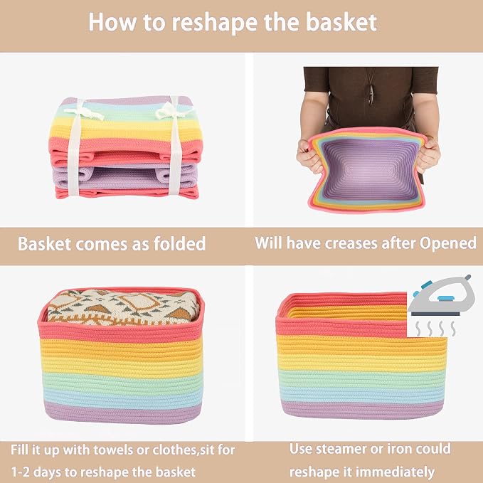 3-Pack Rainbow Storage Baskets 14.5X9.5X9.3“ – Woven Toy Organizer Bins - Image 7