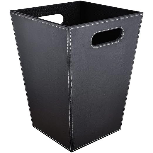Pu Leather Trash Can for Bedroom, 16L/4.2 Gallon Office Wastebasket by GORESE
