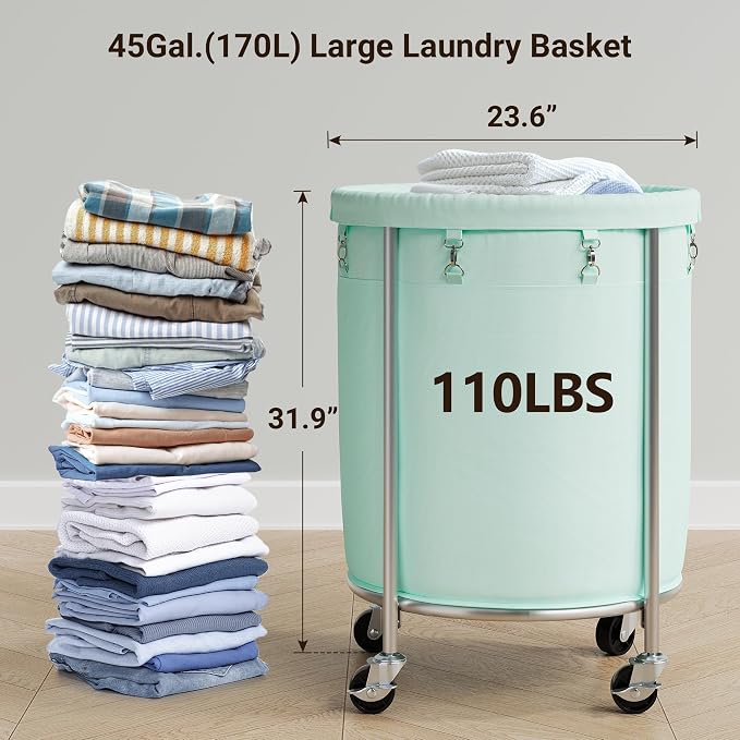 ELYKEN Laundry Basket with Wheels, 170L Rolling Laundry Hamper with Removable - Image 2