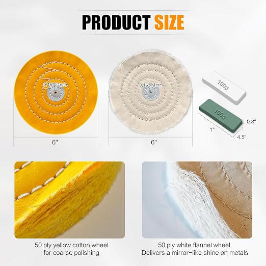 6pcs Buffing Wheel Kit Includes 4pcs 6 Inch Polishing Pads and 2pcs Polishing - Image 3