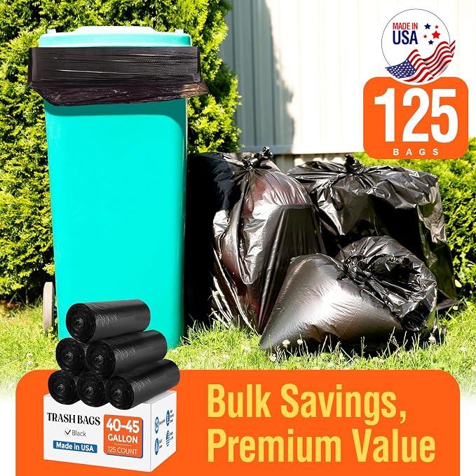 Delxo 40-45 Gallon Black Trash Bags, Durable & Puncture-Resistant Plastic – - Image 7
