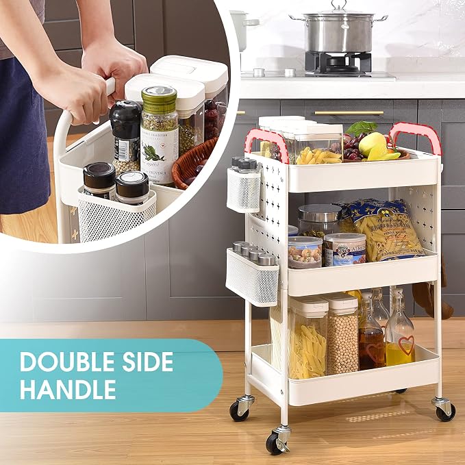TOOLF 3-Tier Rolling Cart, Metal Utility Storage Cart - Image 4