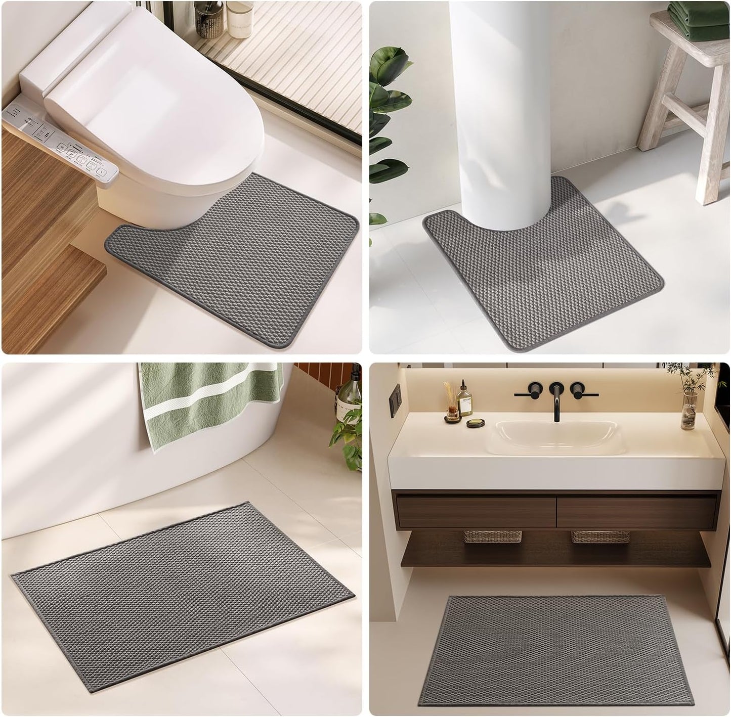 TYUU Bathroom Rugs Non Slip Washable, Super Absorbent Thin Bath Mat Small Quick Dry Low Pile Bathroom Rug, Dark Grey 16"x24"