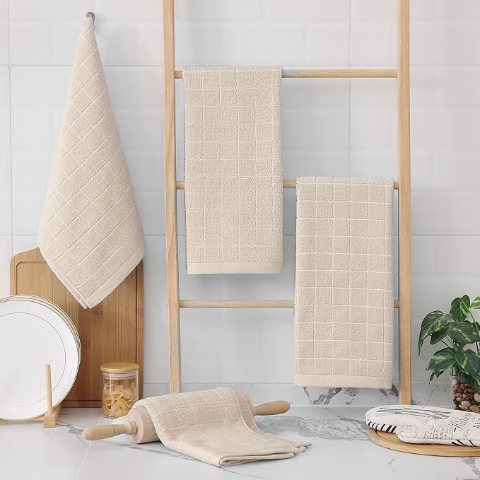 Homaxy 100% Cotton Terry Kitchen Towels, Checkered Designed, Soft and Super - Image 7
