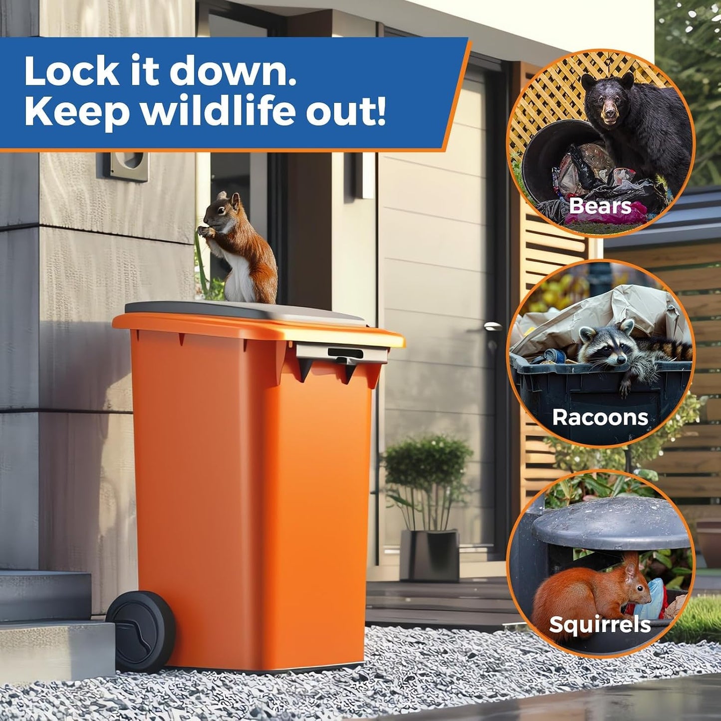 4PCS Heavy-Duty Bear Proof Trash Can Locks - Animal-Proof Garbage Can Lid Straps for 28-96 Gallon Outdoor Bins, Secure Locking Buckle Against Raccoons & Wildlife - Black