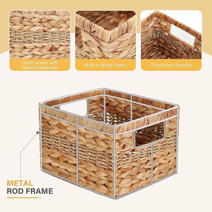 Water Hyacinth Wicker Basket, Decorative Woven Baskets - Image 3