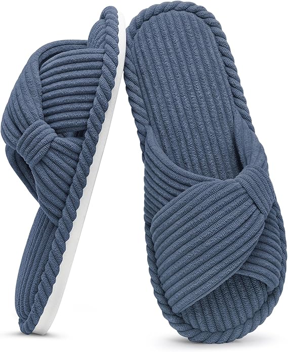Evshine Summer House Slippers for Women Corduroy Cross Bow Indoor Slippers Open by Evshine