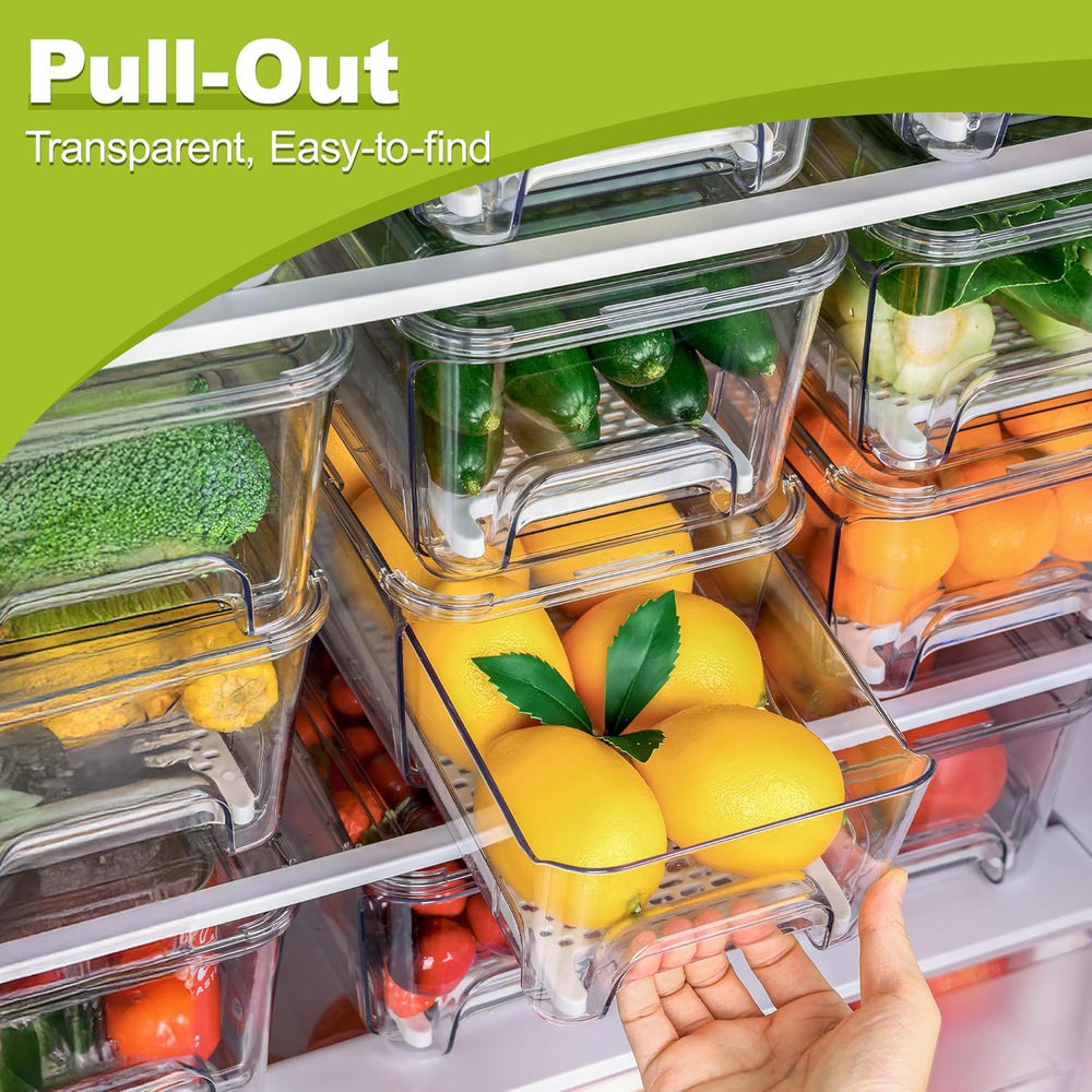 6-Pack Fridge Drawer Organizer, Pull-out Stackable Refrigerator Organizers an...