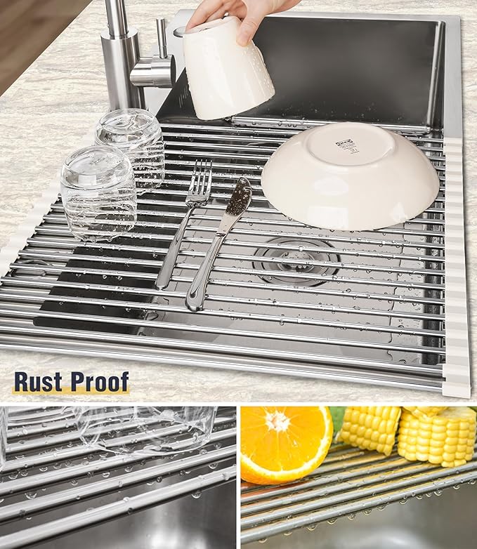 Tomorotec 17.7" x 15.5" Roll Up Dish Drying Rack Over Sink Drying Rack Sink - Image 2