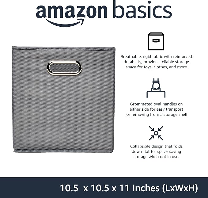 Amazon Basics Collapsible Cube Storage Organizer Bins, 10.5 x 10.5 x 11 inches - Image 2