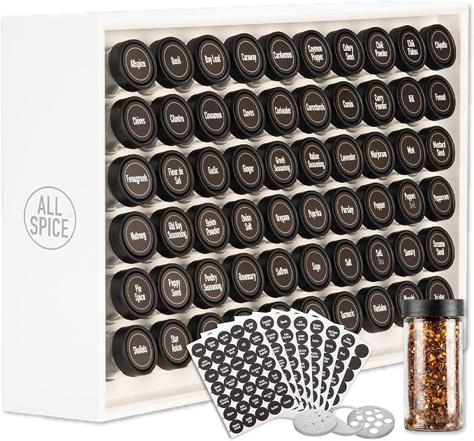AllSpice Spice Rack Organizer, 525 Unique Labels, Countertop or Wall Mount by AllSpice