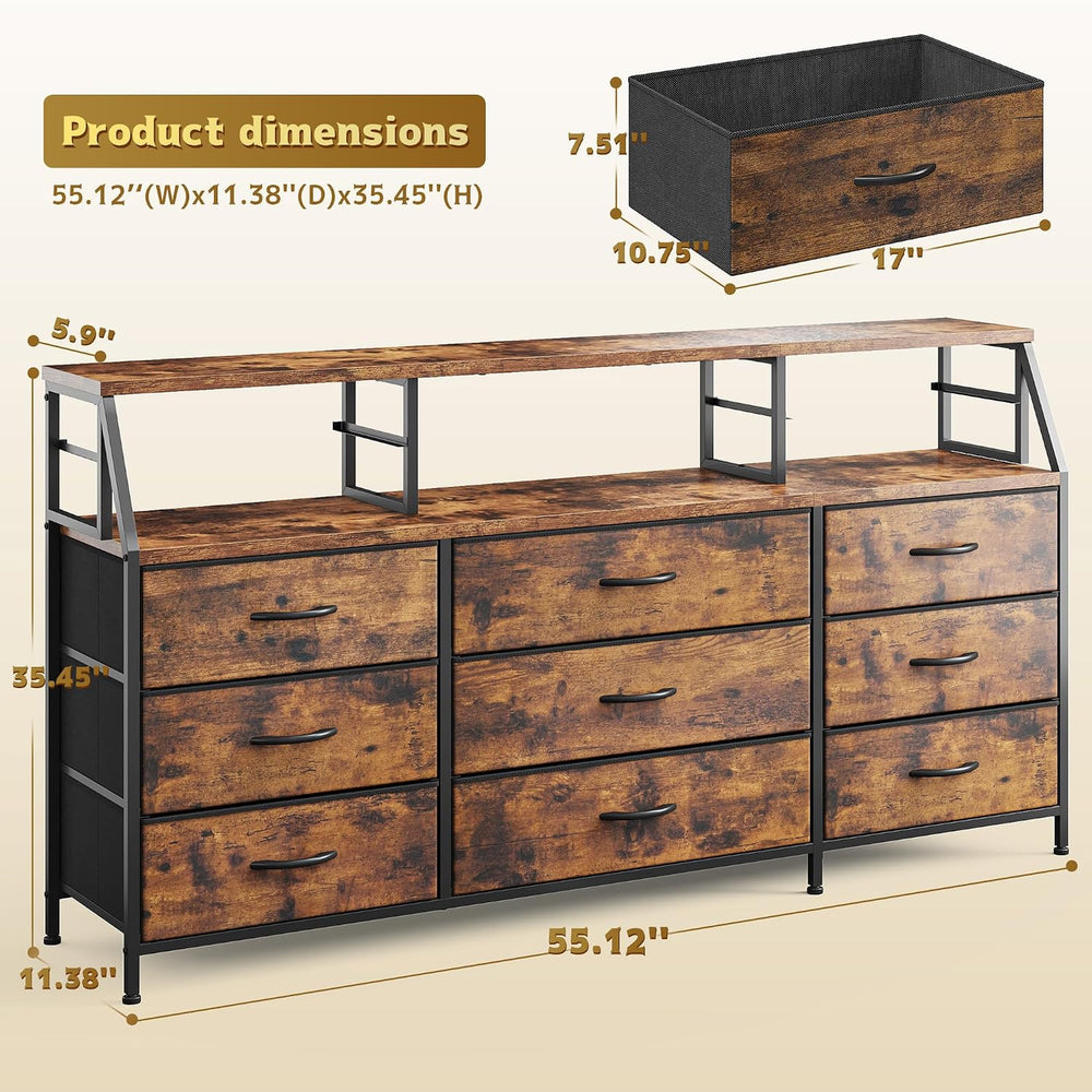 Homkdom Dresser for Bedroom with 9 Fabric Drawers & 55.12" W Display...