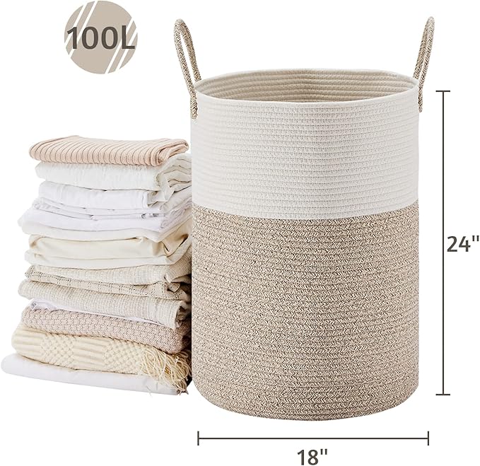 VIPOSCO Large Laundry Hamper, Tall Woven Rope Storage Basket - Image 5