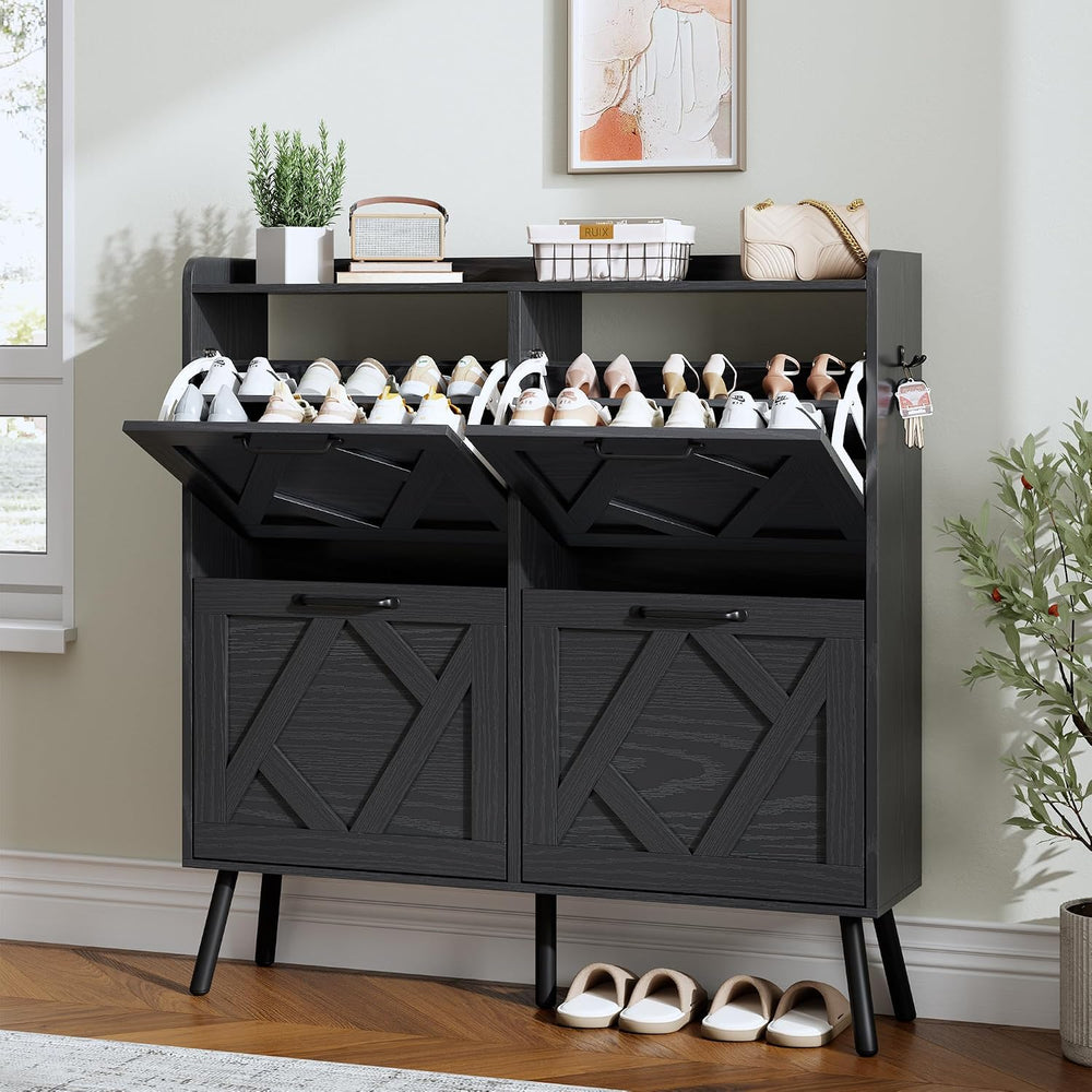 Nicetree Shoe Cabinet with 4 Flip Drawers, Hidden Shoe Rack Cabinet with Meta...