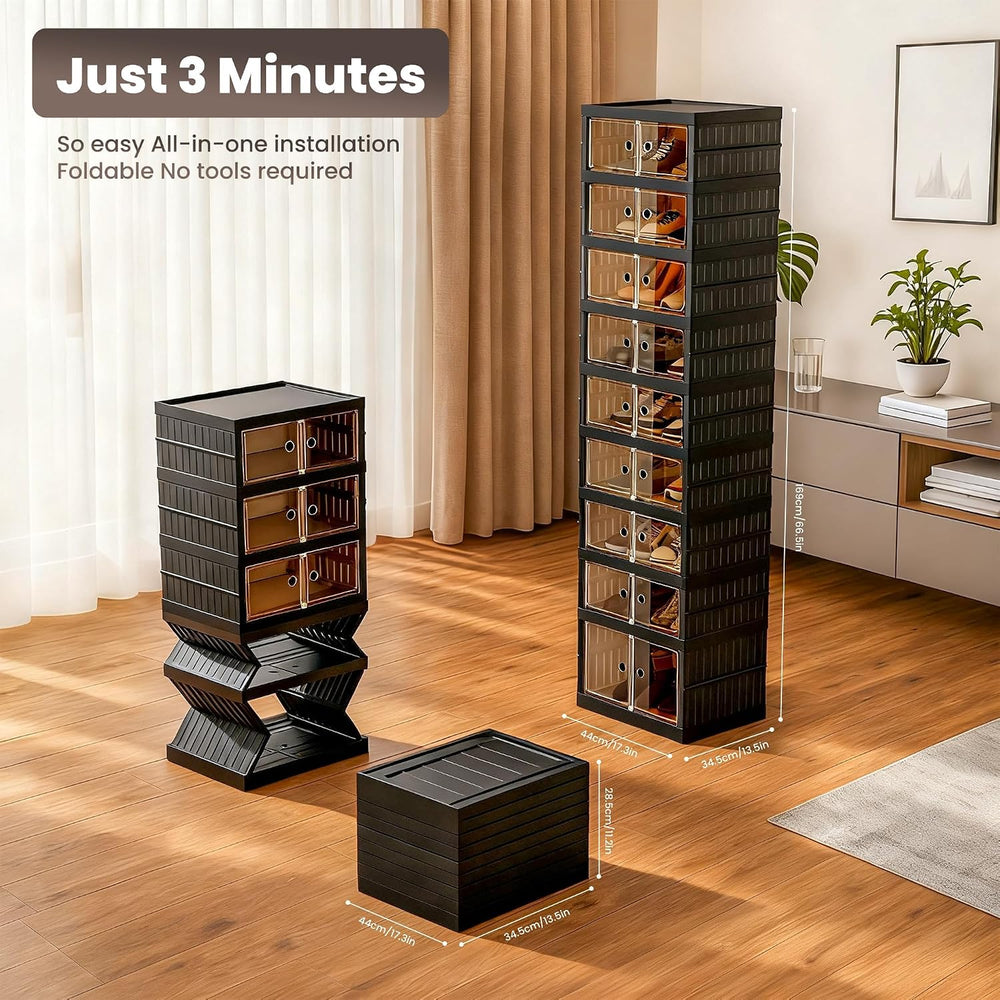 Foldable Shoe Organizer Storage Box Set of 6, Portable Extra Large Folding Sh...