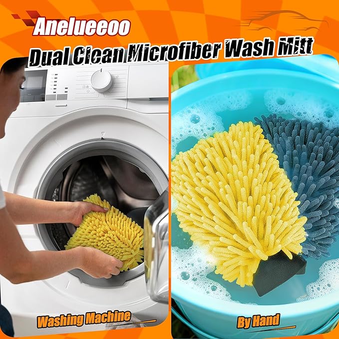 Car Wash Mitt Microfiber, Premium Chenille Microfiber Wash Car Mitts Sponge - Image 6