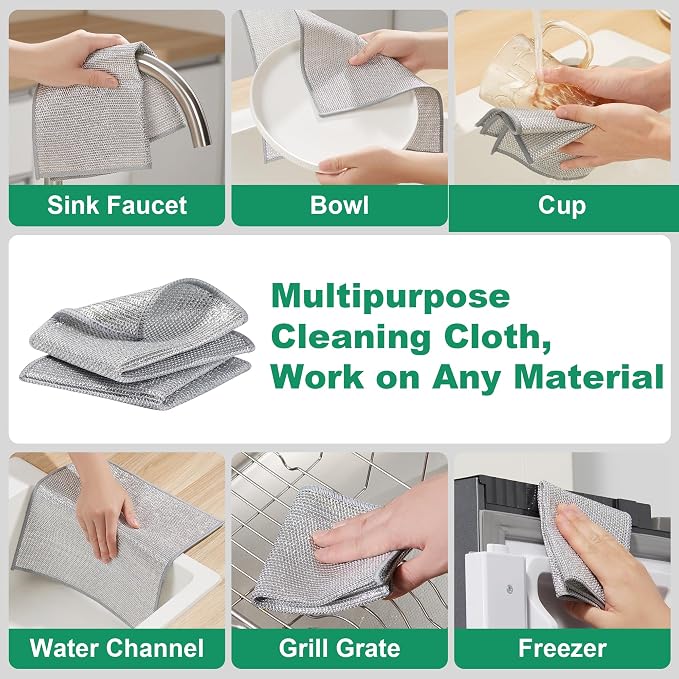JOYMOOP Multipurpose Non-Scratch Silver Fiber Dishwashing Cloths, Reusable - Image 4