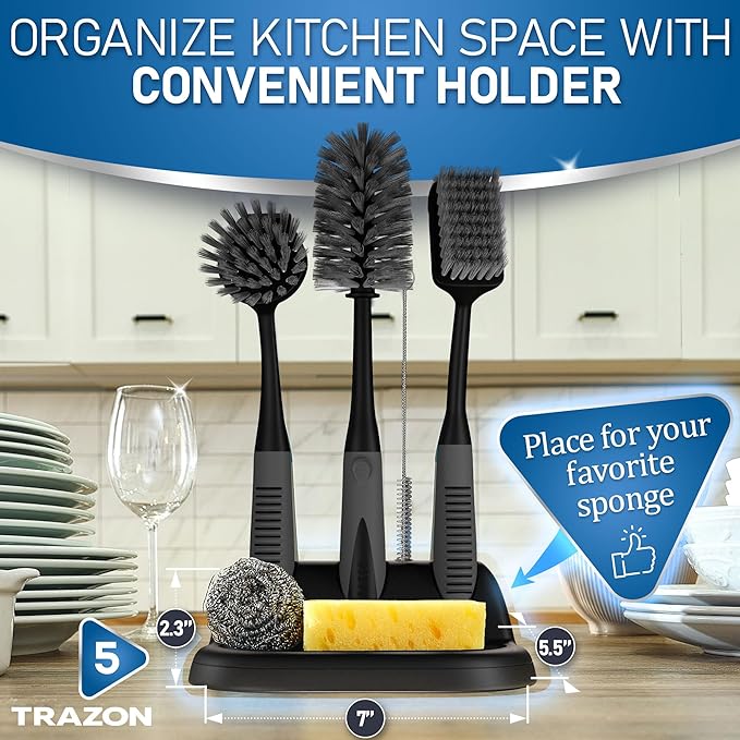 Dish Brush Set of 5 with Holder - Image 5
