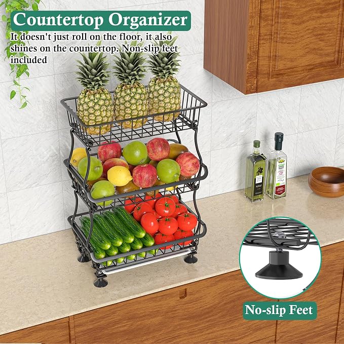 3-Tier Rolling Pantry Floor Organizer and Storage Cart - Image 6