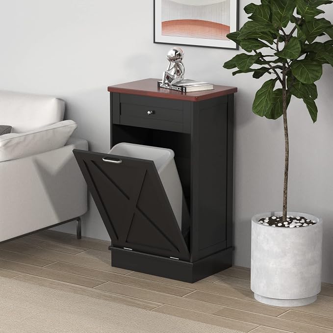 Betterhood Tilt Out Trash Cabinet 10 Gallon Wooden Free Standing Laundry Sorter - Image 3