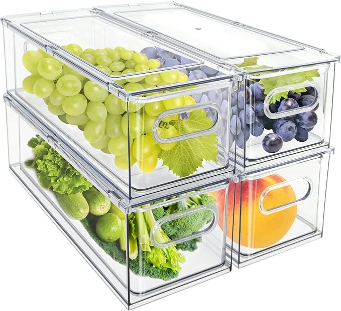 MineSign 4Pack Stackable Fridge Drawers Pull-out Storage Bins by MineSign
